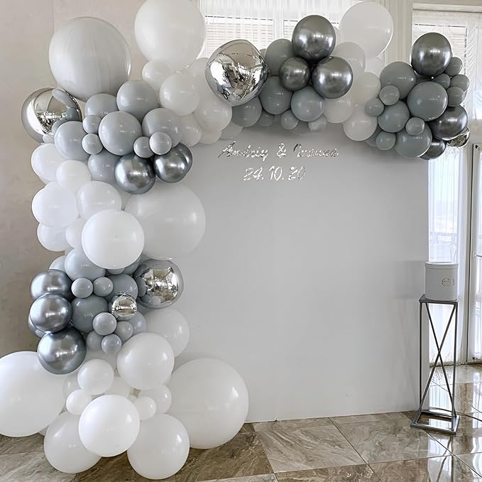Voircoloria 110pcs Gray Balloons 12inch Grey Latex Party Balloons for Graduation, Wedding, Birthday, Gender Reveal, Baby Shower, Bridal Shower, Anniversary Party Decorations