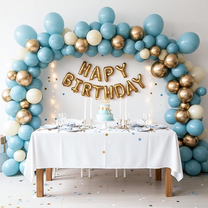 RUBFAC 129pcs Dusty Blue Balloons Different Sizes 18 12 10 5 Inch Latex Haze Blue Balloon Garland Arch for Party Decoration Birthday Wedding Engagements Anniversary Baby Shower Party Supplies