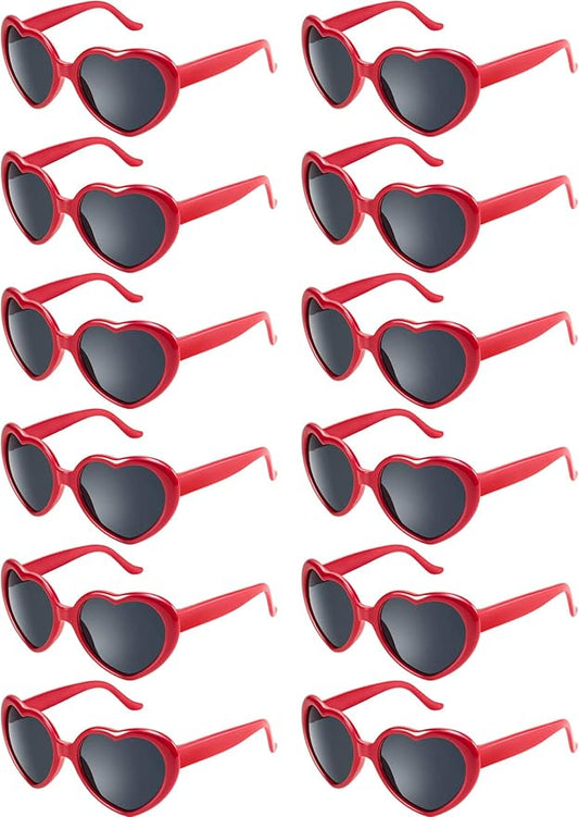Blulu 12 Pieces Neon Colors Heart Shape Sunglasses for Women Party Favors and Festival