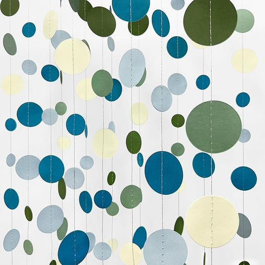 Sage Green and Dusty Blue Party Decorations Polka Dots Garlands Hanging Paper Circle Dots Streamer for Men Boy Birthday Baby Shower Wedding Engagement Retirement Silly Goose Party Decorations Supplies
