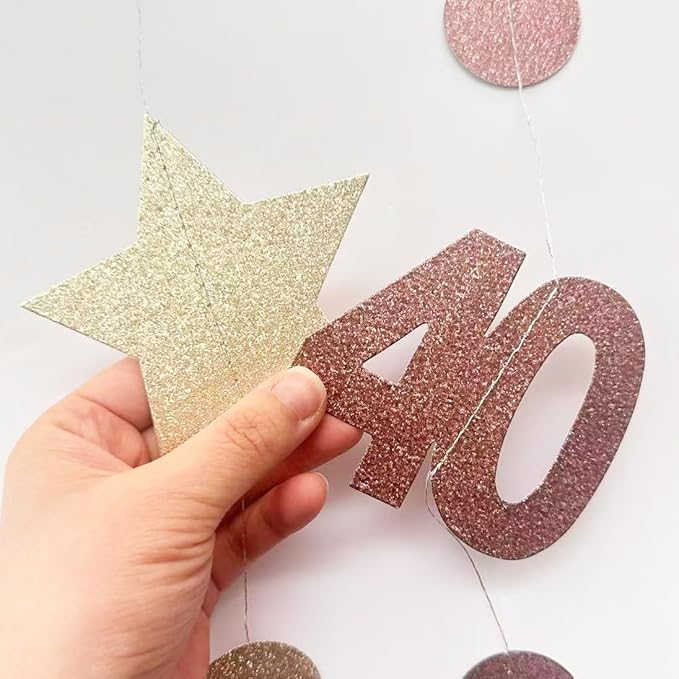 Champagne Gold Brown 40th Birthday Decorations Number 40 Circle Dot Star Garland Streamer Banner Backdrop for Women Men Forty Fabulous Cheers to 40 Years Old Birthday 40th Anniversary Party Supplies