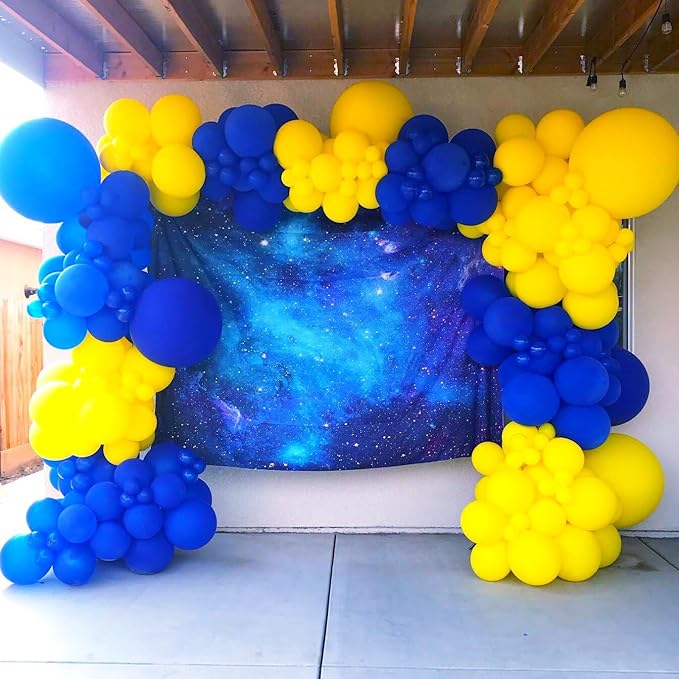 BAUANOOY Blue and Yellow Balloons, 60pcs 12 Inch Royal Blue Yellow White Balloon with Confetti Balloons for Wedding Graduation Baby Shower Birthday Party Decorations