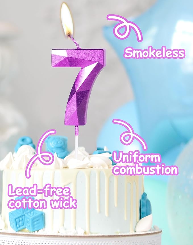 Yiran Number 8 Candles,8th Birthday Candles,Purple Happy Birthday Candle for Cake,3D Design Cake Topper Decorations for Girl Women Pet Birthday Party Wedding Anniversary Celebration Supplies