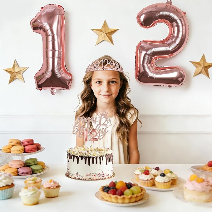 12th Birthday Decorations for Girls, Including Sash, Crown Tiara, Candles, Cake Toppers, 12rd Birthday Gifts for Girls