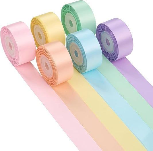 Pastel Ribbon Set 1 Inch x 60 Yards, 6 Rolls Pastel Rainbow Satin Ribbon for Easter Decor, Spring Decorations, Bridal Shower, Gift Wrapping, Bouquets, Party Supplies and Crafts