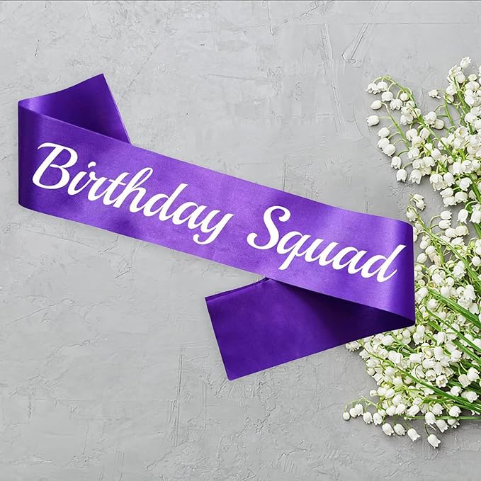 10 Pcs Birthday Squad Sash for Men or boys 16th, 18th 21st 30th 40th 50th 60th or Any Other Bday Party Supplies Decorations (Purple+White)