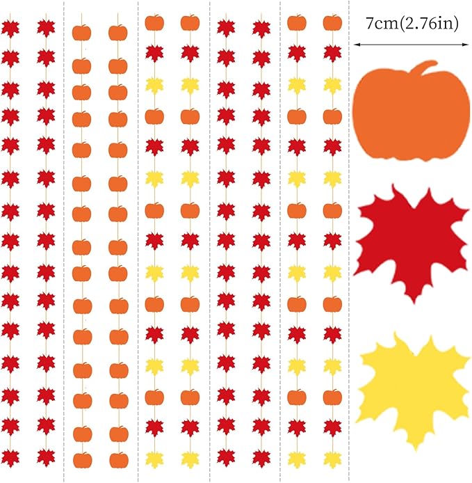 Fall-Autumn Leaves-Pumpkin Party-Decorations Streamers Garland - 5pcs Orange Baby Shower Birthday Maple Leaf Hanging Paper Banner,Harvest Friendsgiving Room Decor Banners Lasting Surprise