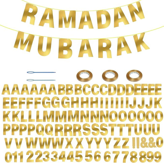 116 Pcs DIY Glitter Customizable Kit - Custom Including 111 Letters and Numbers, 3 Rope and 2 Threading Device for Personalized Decor - Women's Day Birthday Banner (Bright Gold)