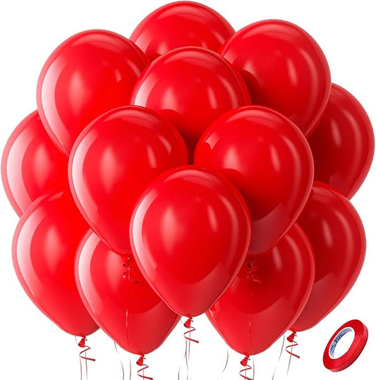 Bezente Red Balloons Latex Party Balloons - 100 Pack 12 inch Round Helium Red Balloons for Valentines Day Retirement Graduation Casino Theme Wedding Birthday Patriotic Party Decorations