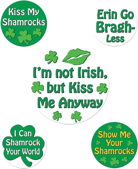 St Patrick's Humorous Saying Party Buttons (asstd designs) (5/Pkg)
