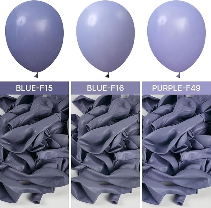 PartyWoo Dusty Blue Balloons 140pcs Different Sizes Pack of 18 12 10 5 Inch Boho Dusty Purple Muted Lavender Balloon Arch Kit for Baby Shower Anniversary Graduation Birthday Party Decorations Blue-F16