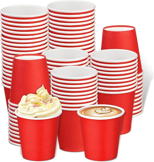 100 Pack 3 oz Paper Cups, Disposable Small Bathroom Cups Red, Mini Disposable Mouthwash Cup, Espresso Cups for Party Travel Picnic BBQ