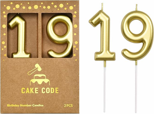 2.76 Inch Classical Gold 19 Number Birthday Candles, Gold Number Candles, Cake Number Candles, Party Celebration