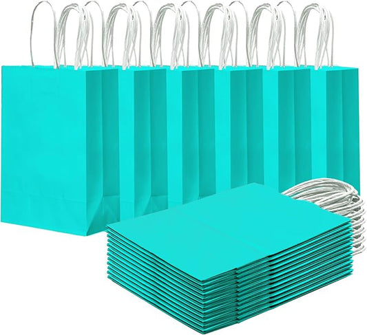 qiqee 24PCS Small Gift Bag with Handles Bulk 8.3"x6"x3" Gift Bags Bright Green Bags Multiple Uses (Small Size)