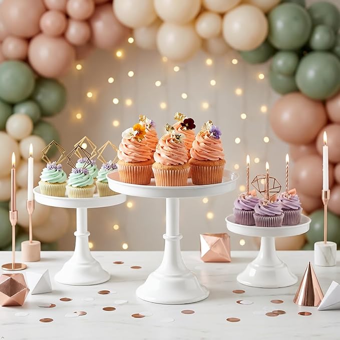 3 Pcs Metal Round Cake Stand Set 8“10”12" Cake Display Stand Dessert Cupcake Display Tray for Graduation,Wedding,Birthday,Party,Baby Shower,Anniversary,Ceremony,Christmas (White)
