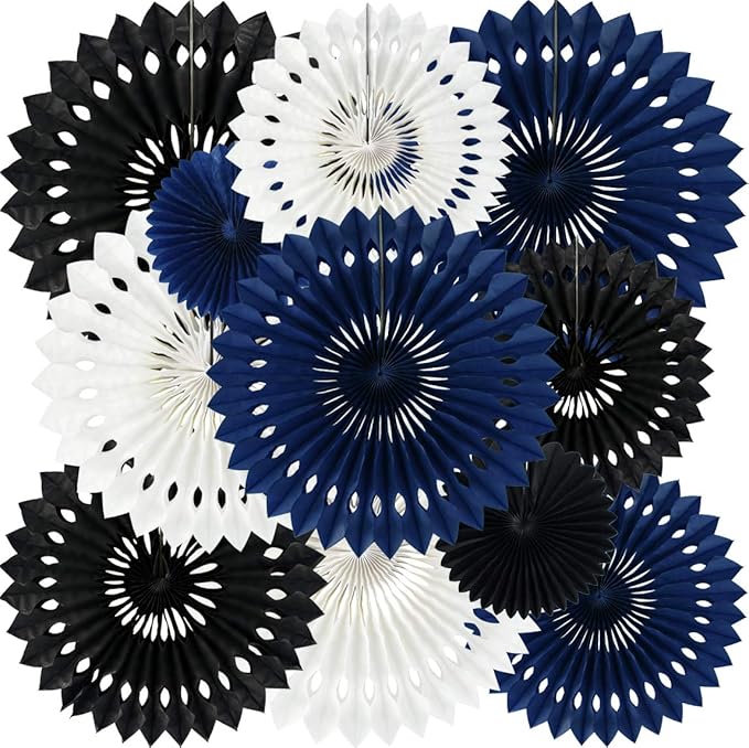 BEISHIDA Black Nary Blue White Tissue Hanging Honeycomb Round Paper Fans Decoration Set for Graduation Birthday Baby Bridal Shower Bachelorette Wedding Photo Booth Backdrops Party Supplies(11 Packs)