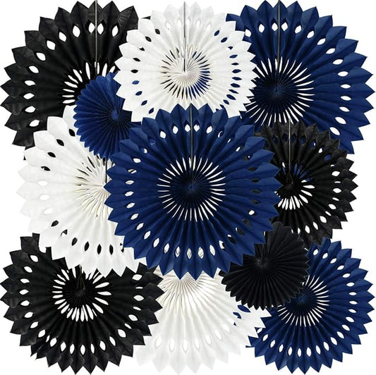 BEISHIDA Black Nary Blue White Tissue Hanging Honeycomb Round Paper Fans Decoration Set for Graduation Birthday Baby Bridal Shower Bachelorette Wedding Photo Booth Backdrops Party Supplies(11 Packs)