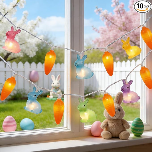 8.5Ft Multicolor Bunny and Carrot Easter String Lights, 10 LED Rabbit Carrot Fairy Lights Plug in, UL Listed Decorative Lights for Spring Easter Party Bedroom Window Wall Patio Garden Wedding Decor