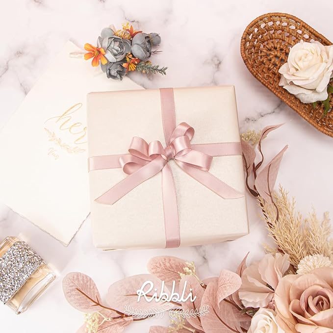 Ribbli Vanilla Double Faced Satin Ribbon,1/2” x Continuous 25 Yards,Use for Craft Bows Bouquet, Gift Wrapping, Wedding Decoration, Floral Arrangement