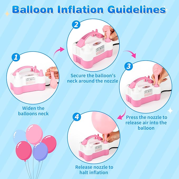 Electric Balloon Pump, Portable Electric Balloon Blower Machine Balloon Air Pump Dual Nozzle 110V 600W Balloon Inflator for Party Decorations