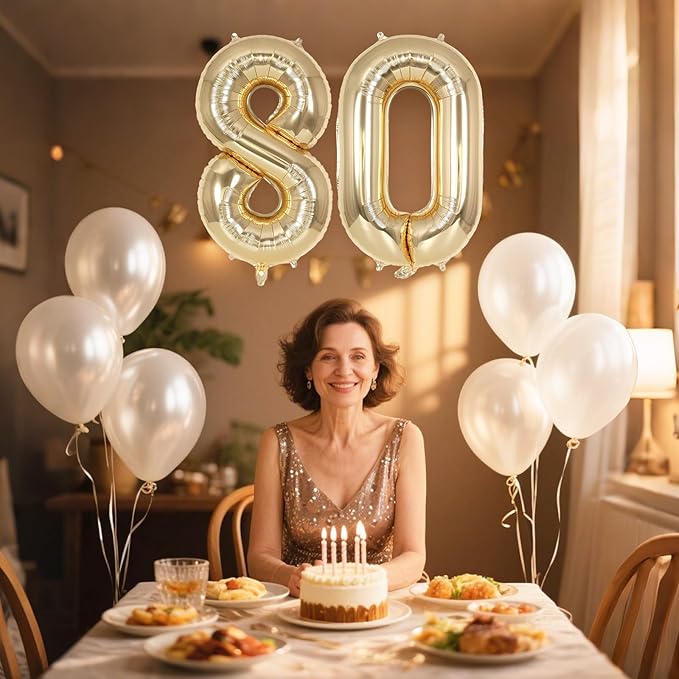 Champagne Gold Large Number 80 Balloon, 40 Inch Light Gold Foil Helium Number Balloons, Giant Mylar Number 80 Balloons for 80 Years Old Birthday Party Anniversary Decorations (Champagne Gold 80)