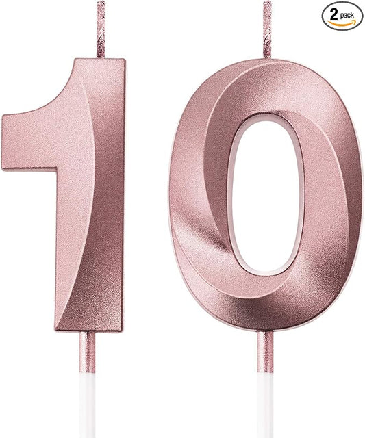 BBTO 10th Birthday Candles Number Candles Cake Topper Decoration for Birthday Wedding Anniversary Celebration Supplies(Rose Gold)