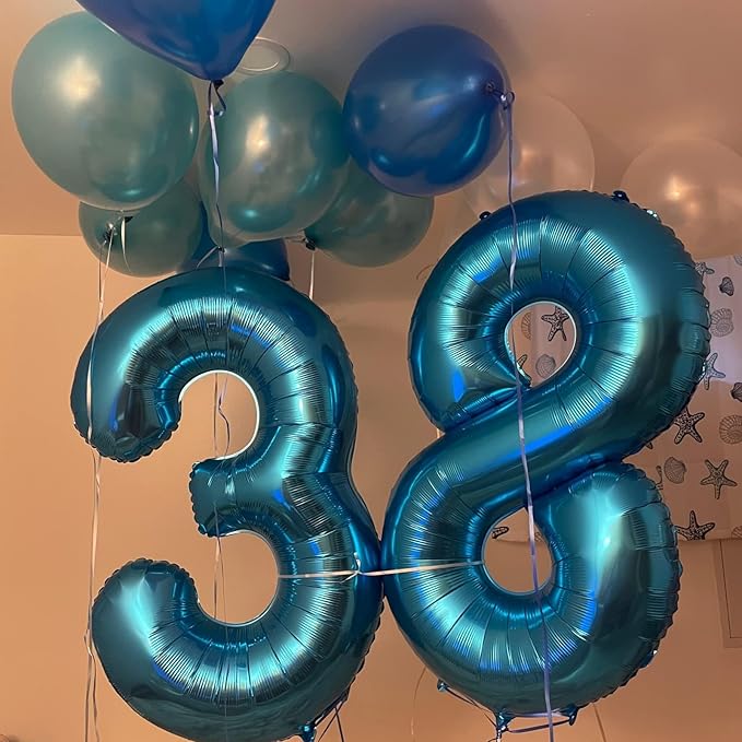Blue Foil Balloon Number 8, 40'' Giant Self Inflating Number Balloons Set 0-9, Large Number 8 Digital 8 Helium Balloon for Boys Men 8th 18th Birthday Graduation Anniversary Party Decorations Supplies