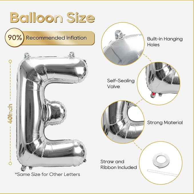 Silver BRIDE Letter Balloons 40 Inch, Big Balloons Banner for Wedding Engagement Bachelorette Bridal Shower, Bride To Be Party Decorations and Supplies