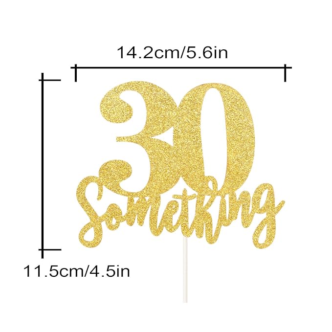30 Someting Cake Topper, Happy 30th Birthday Sign,Dirty 30 Cake Topper,Hello 30 Party Decorations (Double Sided Gold Glitter)