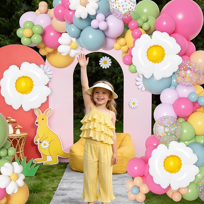 168Pcs Daisy Balloon Arch Garland Kit, Pink Green Blue Yellow Purple Confetti Daisy Wild Flower Balloons for Mothers Day Boho Two Groovy One Birthday Baby in Bloom Baby Shower Spring Party Decorations