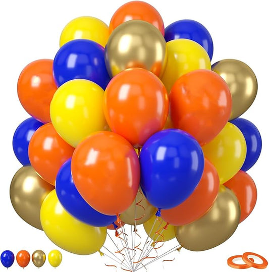 Blue and Orange Balloons, 50Pcs 12 Inches Royal Blue Gold Party Balloons Latex Balloon for KidsTheme Birthday Party Engagement Baby Shower Wedding Graduation Decorations