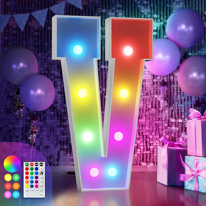 imprsv 3FT Colorful Marquee Letters V, 18 Colors Large Light up Letters Alphabet Sign with Remote, Big Marry Me Sign, Birthday Party Decorations Anniversary Wedding Decoration