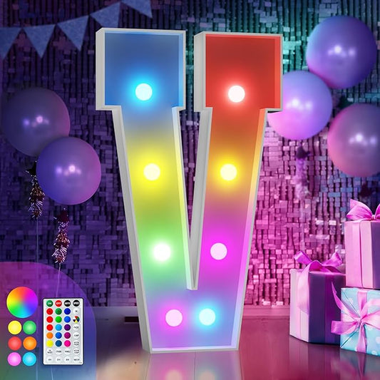 imprsv 3FT Colorful Marquee Letters V, 18 Colors Large Light up Letters Alphabet Sign with Remote, Big Marry Me Sign, Birthday Party Decorations Anniversary Wedding Decoration