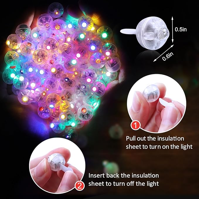AIKEI 100pcs LED Balloon Lights,Mini Round Balls Lights,Waterproof Tiny Led Light for Balloon Paper Lantern Halloween Christmas Birthday Party Wedding Decoration Rainbow Color