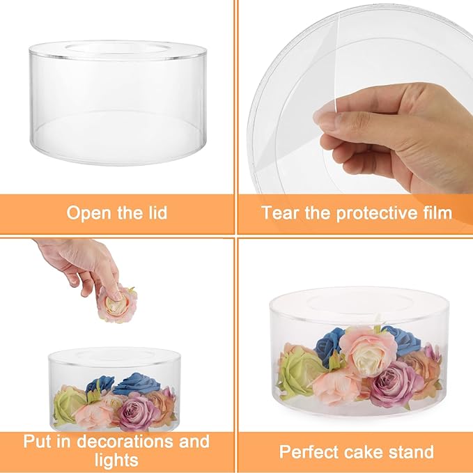 2PCS Acrylic Cake Stand 6'' 8'' Clear Cake Stand, Acrylic Cake Separators Fillable Cake Stands Round 2 Tier for Dessert Wedding Birthday Party