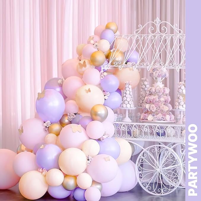 PartyWoo Pink Purple and Gold Balloons 66pcs 12 Inch Baby Pastel Light Pale Pink Purple Metallic Gold Balloons for Graduation Baby Shower Birthday Butterfly Anniversary Princess Party Decorations