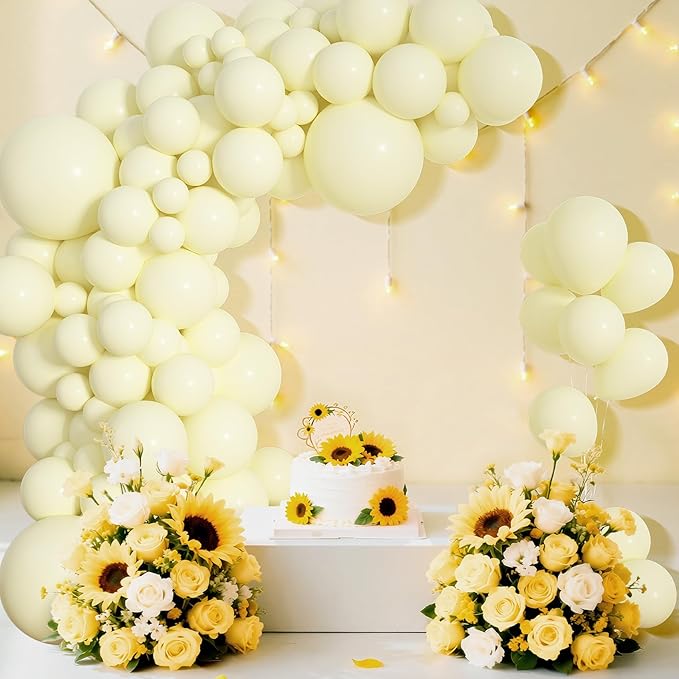 Amandir 153pcs Pastel Yellow Balloons Arch Garland Kit Different Sizes 18 12 10 5 Inch Pale Light Yellow Latex Balloon for Birthday Gender Reveal Wedding Shower Anniversary Easter Party Decorations