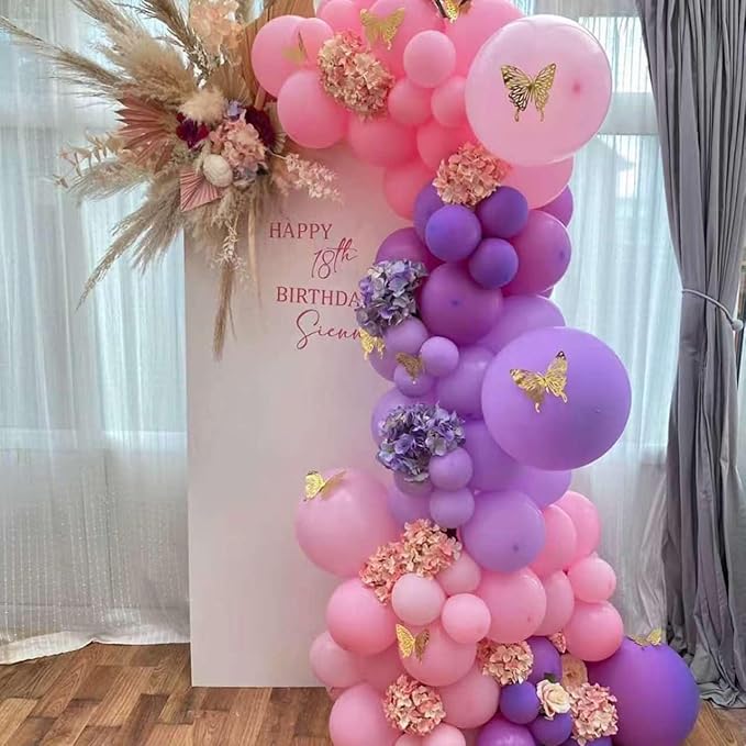 YMSZ Pink and Purple Balloons, 136pcs Pink and Purple Balloons Garland Arch Kit with Different Sizes for Girls Women Birthday Baby Shower Wedding Party Decorations