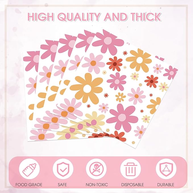 40Pcs Daisy Disposable Napkins Decorative, Paper Napkins Decorations for Baby Shower Birthday Cocktail Groovy Boho Theme Party 6.5x6.5 Inch