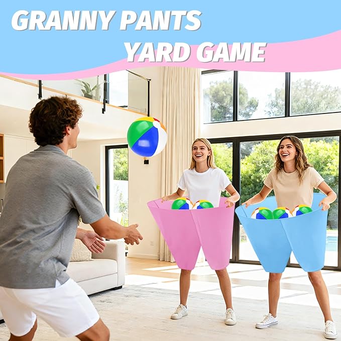 Granny Pants Game with Bouncy Balls and 1 Air Pump (Random Colors), Granny Pants Outdoor Game Baby Shower Funny Party Game for Adults & Families, Big Pants Ball Game Granny Pants Yard Game
