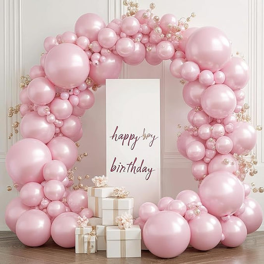 Pearl Pink Balloons Arch Kit - Double Stuffed Pastel Light Pale Pink Balloons Different Sizes 18/12/10/5 inch Pink Balloons Arch Kit for Valentines Day Bridal Shower Wedding Birthday Party Decoration