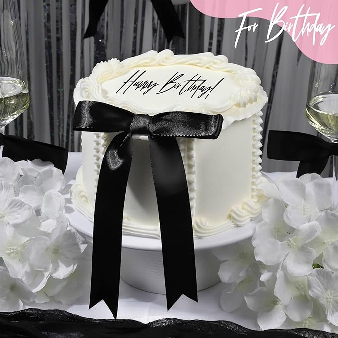 YGDZ Black Bows 30PCS, Satin Ribbon 5x7'' Large Black Bow for Champagne Bottle Wrapping, Balloons, Twist Tie Bows Decorations for Party, Cake, Craft, Gift