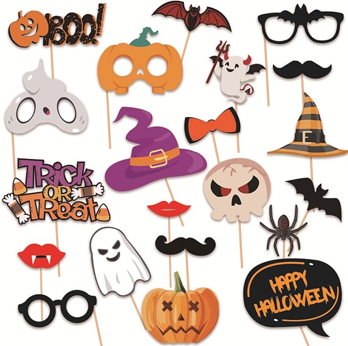21-Piece Halloween Photo Booth Props for Party Supplies – Perfect Halloween Selfie Accessories for Photoshoots, Spooky Costume Picture Props for Trick or Treat Decorations and Favors