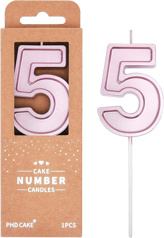 PHD CAKE 2.76 Inch Luxe Rose Gold 5 Number Birthday Candles, Rose Gold Number Candles, Cake Number Candles, Party Celebration