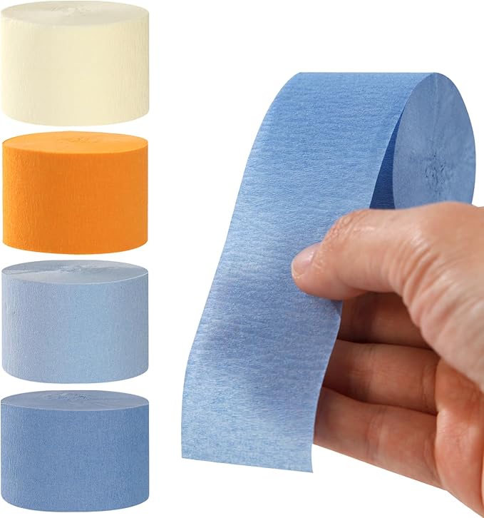 Light-Dusty Blue Beige-Orange Party-Decorations Streamers - 8 Rolls Graduation 2026 Boho Fall Birthday Baby Bridal Shower Crepe Tissue Paper Streamer,Bachelorette Engagement Garland Decor Panduola