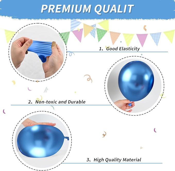 Blue Silver Balloons, Pearl Navy Blue Balloons Metallic light Blue and Silver Balloon Silver Star Confetti Balloon for Boys Girls Birthday Graduations Baby Shower Wedding Engagement Decorations