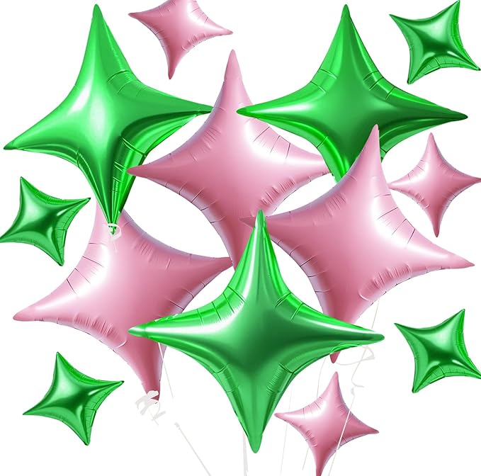TONIFUL 30Pcs 26In&10In Star Balloons Green Light Pink Four Pointed Foil Mini Star Mylar Balloons for Birthday Wedding Baby Shower Anniversary Engagement Party Decor Supplies