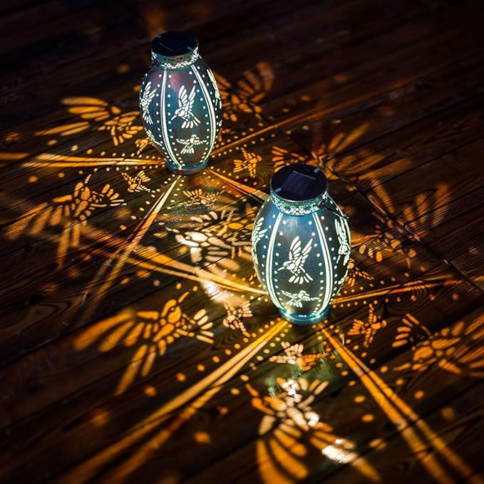 2 Pack Solar Lanterns Outdoor Waterproof Decorative Hummingbird Solar Lantern Lights Hanging for Outside Patio Tableto Garden Yard Lawn Decor, Gifts for Mom Grandma Woman