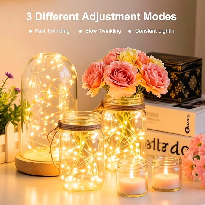 Fairy Lights,Silver Wire String Lights Waterproof,Battery Operated 7FT 20LED Firefly Starry Moon Lights for DIY Christmas Wedding Party Bedroom Decor (Warm White, 50 Pack)