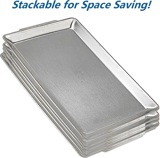 15.8" x 9.5" Large Serving Platters, Stainless Steel Heavy-Duty Large Serving Trays, Silver Rectangular Plates for Food, Fruit, Party, Wedding, Christmas, Chip and Scratch Resistant